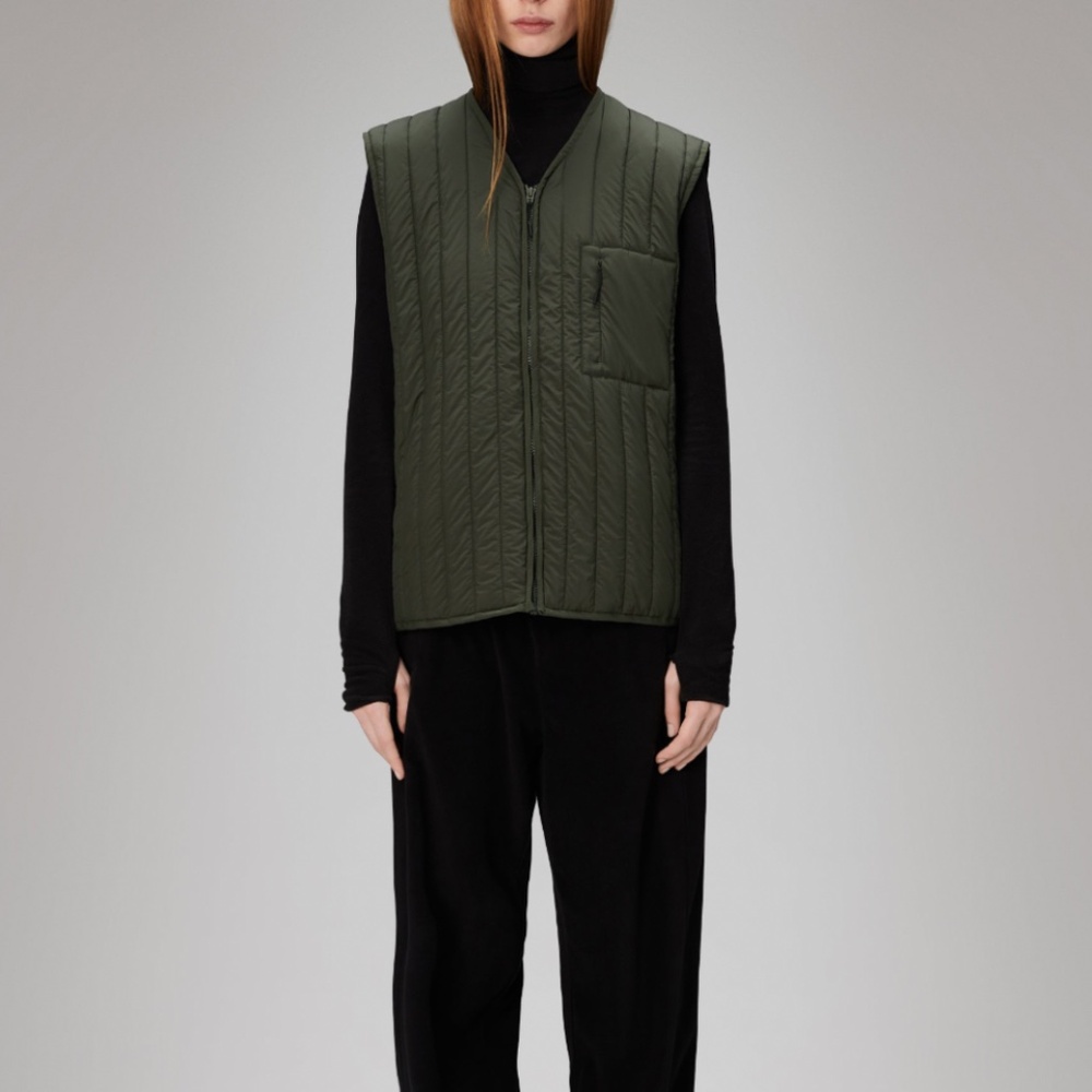 Rains Olive Green Quilted Sleeveless Vest